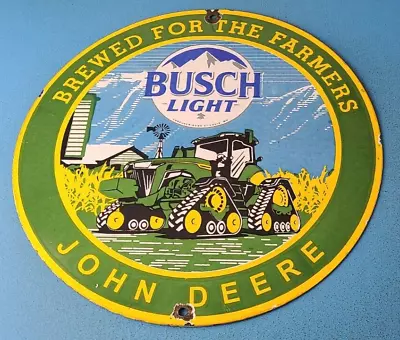 Vintage John Deere Sign - Busch Light Porcelain Farm Tractor Gas Pump Sign • $145.47