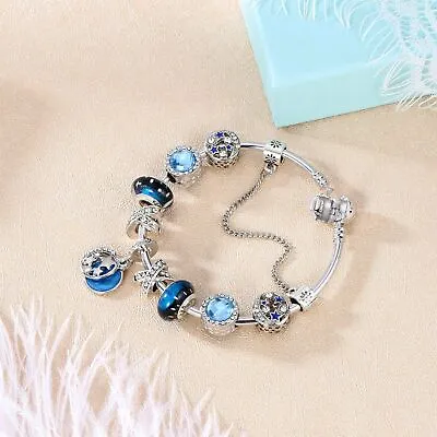 £12.95 • Buy Women Girls Crystal Beads Stars Pendant Blue Glass Rhinestone Charm Pandora Type
