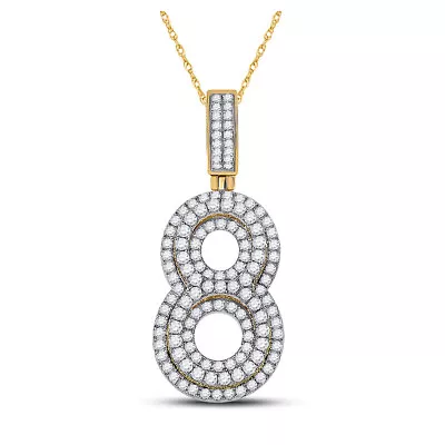 10kt Yellow Gold Mens Round Diamond Number 8 Charm Pendant 1-5/8 Cttw • $1500.33