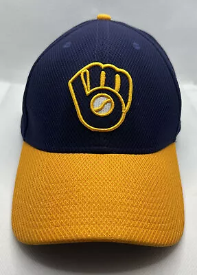 Milwaukee Brewers New Era 39Thirty Flex Fitted L/XL Hat Cap Men MLB Blue Yellow • $12.99