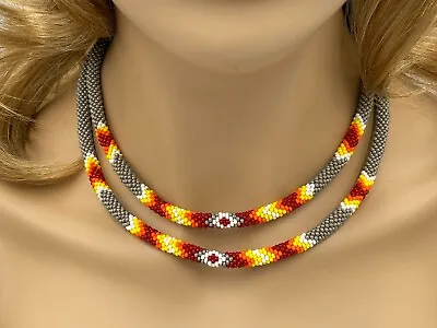 Handmade Beaded Gray Crochet Rope Layered Necklace • $22