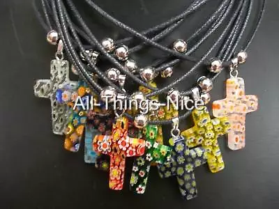 10 MILLEFIORI Murano 30mm CRUCIFIX CROSS Lampwork Pendant Necklace Jewellery • $10.74