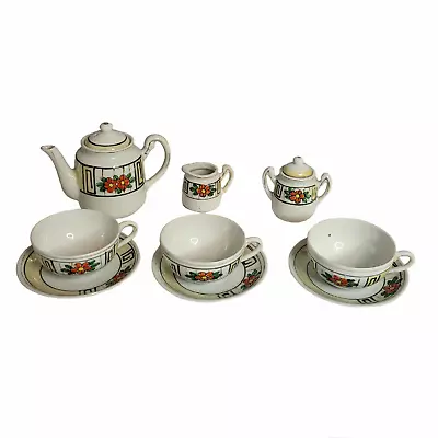 Japanese Miniature Toy Tea Set Floral Bone China Collectible White Red Flower • $15