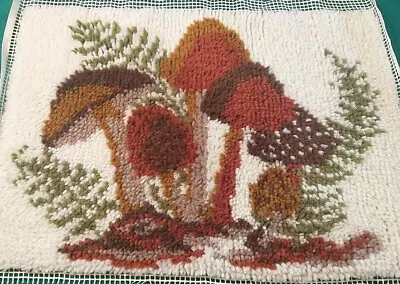 Vintage Mushroom LATCH HOOK RUG WALL HANGING 1970s Fungi 27  X 20  BOHO MCM • $38