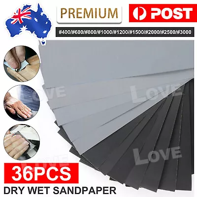 36x Sandpaper Wet Dry Sanding Sheet 400 600 800 1000 1200 1500 2000 3000 Gri • $9.45