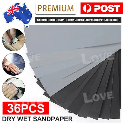 $8.25 • Buy 36x Sandpaper Wet Dry Sanding Sheet 400 600 800 1000 1200 1500 2000 3000 Grit AU