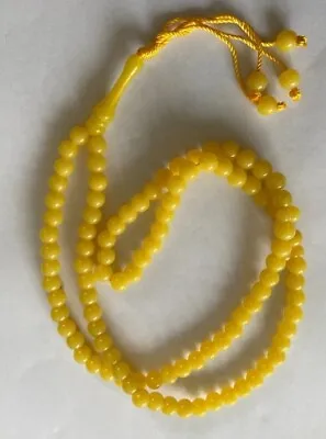 Quality Tasbeeh Marble 99 Regular (5mm) Bead Muslim Prayer Rosary Zikr - Yellow • £2.95