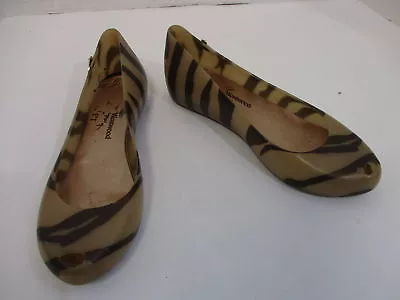 Melissa Vivienne Westwood Natural /brown Zebra Print Jelly Ballet Flats  38/ 7 • $41.65