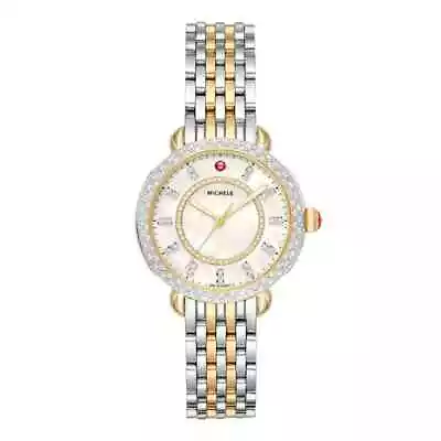 Michele Sidney Classic Two-Tone  MOP Diamond Dial Ladies Watch MWW30B000002 • $1650