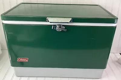 Vintage 1984 Coleman Metal Cooler Ice Chest Green Latch Top Camping Fishing • $59.99