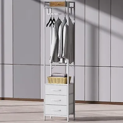 Freestanding Tall Closet Organizer Small Space Clothes Rack With Drawers White • $55.99