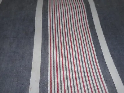 Antique Primitive French Wide Stripe Ticking Fabric ~Softened Dk. Blue Red ~ • $39
