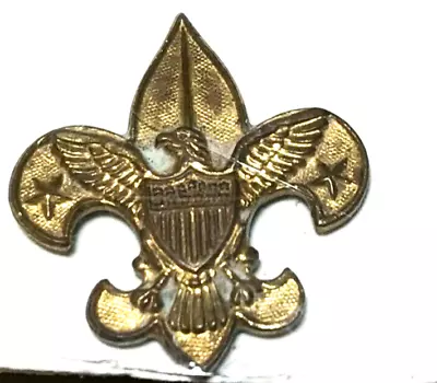 PAT 1911 Vintage  Scout Pin 1  Gold Tone Fleur De Lis Eagle 2 Stars • $12