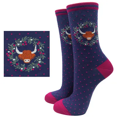 Womens Highland Cow Bamboo Ankle Socks Size 3-7 Ideal Gift Scot Hairy Coo Ladies • £8.99