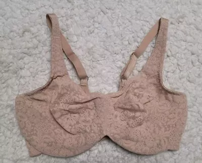 Wacoal 34DD Bra Tan Underwire Halo Lace Back Closure Semi Sheer 65547 • $19.99