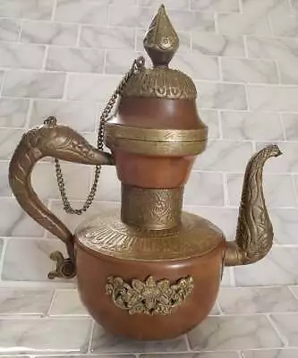 Antique Copper Metal Brass Middle Eastern Made In India Dallah Tea Coffee Pot Wi • $91.95