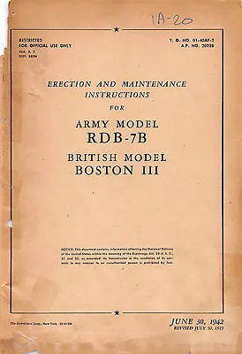  RDB-7B Erection & Maintenance  Inst's  World War II Books  Flight Manuals -  CD • $29.95