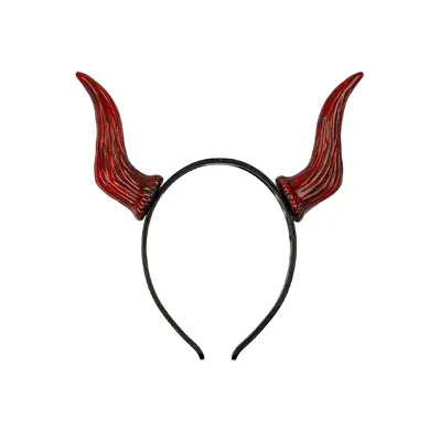 NEW Red Satanic Devil Horns On Headband Halloween Ladies Fancy Dress Accessories • £6.99