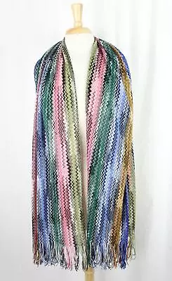 Missoni Auth NWOT Unisex  Multicolored Rectangular Wool Fringed Scarf $200 • $129