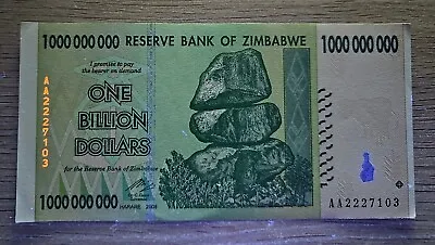 Zimbabwe 1 One Billion Dollar Banknote. AA Prefix. Uncirculated 2008 • £3.99