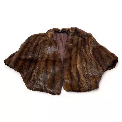 Vintage Dark Brown Real Mink Fur Stole Wrap Lined Cape Shrug • $79.95