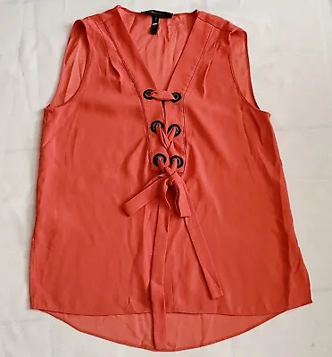 BCBGMAXAZRIA Womens Blouse Sleeveless Top V Neck Lace Up Orange Size XXS • $10.90