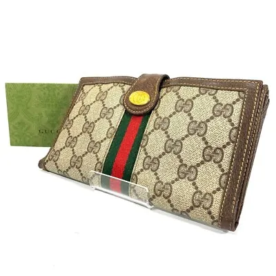 Authentic Gucci Vintage Wallet Sherry Bifold Long Purse GG Supreme PVC Brown • $366.79