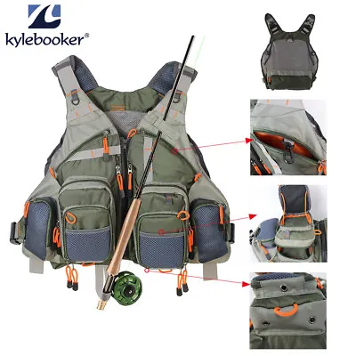 Fly Fishing Vest Pack For Men Adjustable Size Breathable Mutil-Pocket Vest • $33.29
