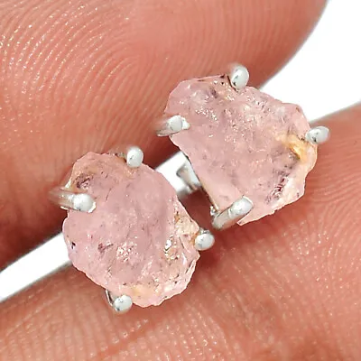 Natural Morganite Rough 925 Sterling Silver Earrings - Stud Jewelry CE19659 • $10.99