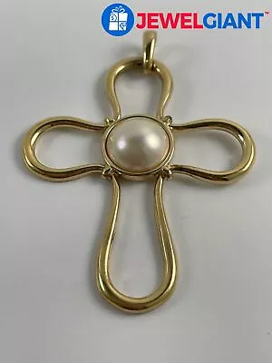 Majorica Gold-plated Sterling Silver Faux Pearl Cross Pendant 9.3 G #ey416 • $14.20