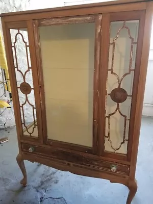 45136EC: French Carved 2 Door Distressed Finish China Cabinet. • $500