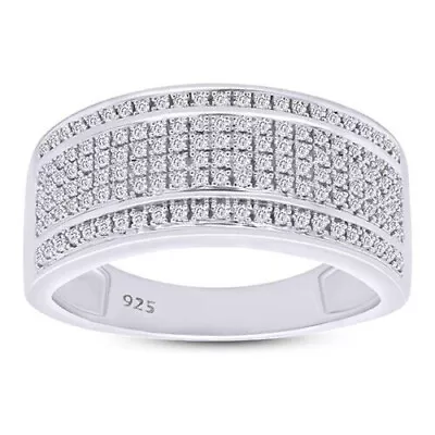 Mens 2/5ct Wedding Band Six Row Ring Lab Created Moissanite In Sterling Silver • $64.39