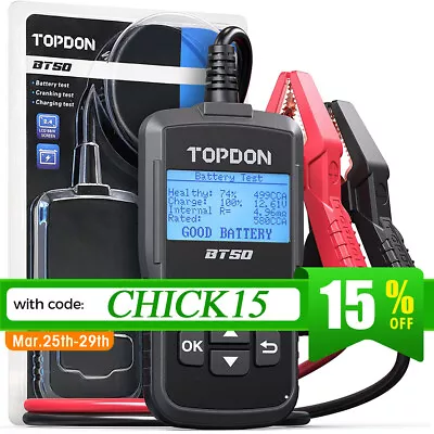  TOPDON 12V Car Battery Tester Cranking Charging Battery Analyzer 100-2000CCA UK • £26.19