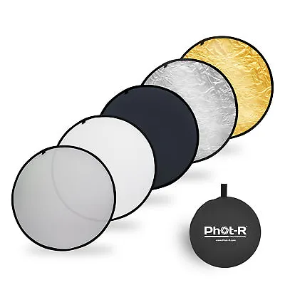 Phot-R 56cm (22 ) PRO 5-in-1 Photo Studio Collapsible Circular Reflector+Case • £13