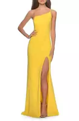 La Femme 28176 One-Shoulder Jersey Slit Gown Sz 2  Yellow • $111.60