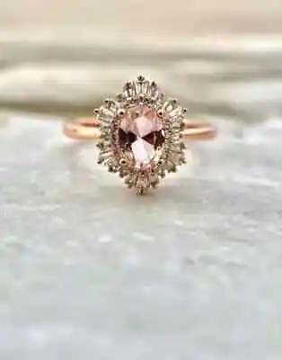 2Ct Lab Created Morganite & Diamond Engagement Women's Ring 14K Rose Gold Plated • $83.99