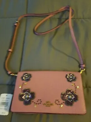 COACH Hayden Foldover Sequin Applique Rose Pink/Brass Leather Cross Body F31837  • $91.98