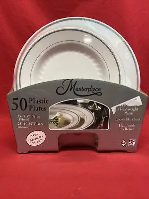 (50 Plates) Masterpiece White Plastic 10.25  & 7.5  New For Party Heavyweight • $20