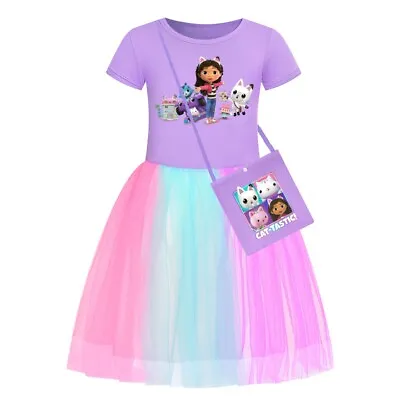 Kids Girls Gabbys Print Rainbow Stars Mesh Skirt Princess Party Fancy Tutu Dress • £9.99