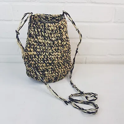 Free People Easy Spirit Crossbody Bag Raffia Straw Natural Black Bucket Boho BN • £23.99