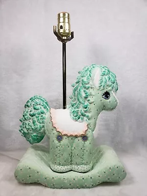 Vtg HTF MCM Atlantic Mold Handmade Ceramic Rocking Horse Lamp Green Nursery Baby • $75