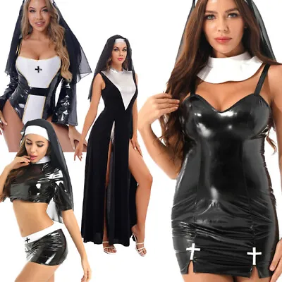 Adult Womens Sexy Nun Costume Halloween Party Cosplay Outfits Fancy Dress Club • £29.80