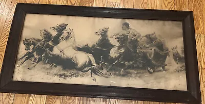 Antique Mongolian￼ ? Horse & Riders Wolves Chase Framed Print • $175