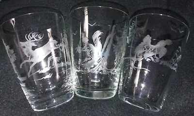 (Set Of 3) Vintage Rosenthal Crystal  HUNT MOTIF   Low-ball / Whisky Glasses • $30