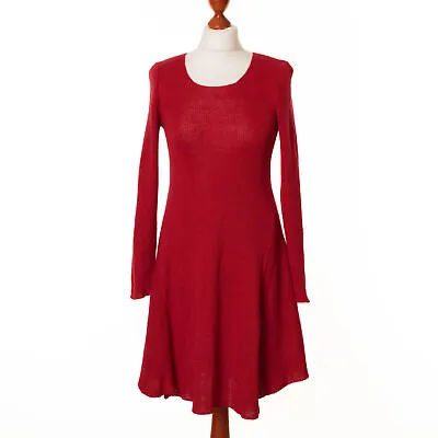 ZUZA BART Red Lagenlook Quirky Sheer 100% Linen Long Sleeve Dress Sz. S • £60.93