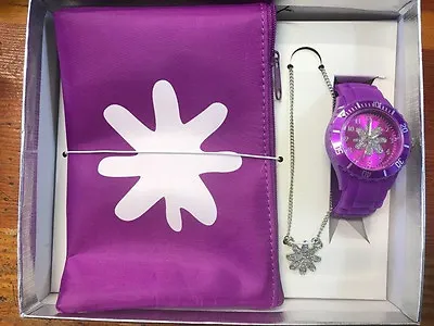 Flower WATCH NECKLACE & WALLET Bag Purse Girls Purple Gift Set • $24.95