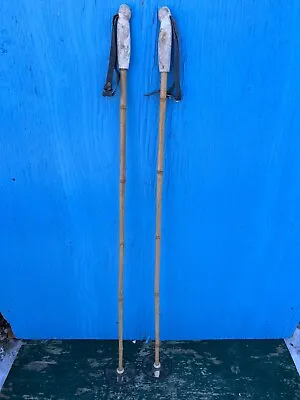 NICE VERY OLD Vintage Set Of Bamboo Snow Ski Poles Measuring 48  Long • $25.79