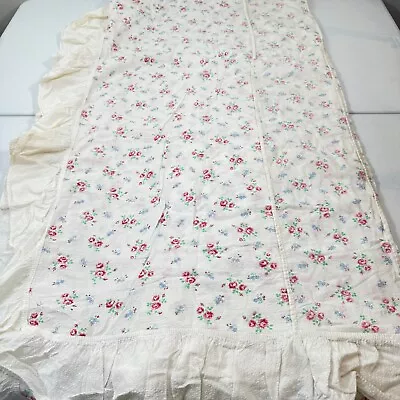 Vintage Bedspread Queen Pink Roses Floral Ruffle Blend Thin French Country • $60