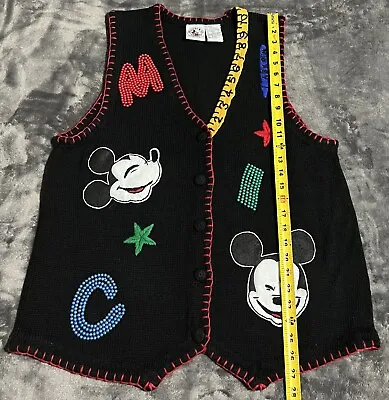 Vintage Disney Mickey Mouse Knit Sweater Vest Embroidered Women 1X Made USA • $58.50