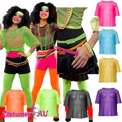 Vest Mash Top 80s Costume Net Neon Punk Rocker Fishnet T Shirt Necklace Bracelet • $14.67